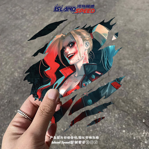 DC动漫角色小丑女哈莉奎茵撕裂汽车贴纸个性女角色车饰遮挡贴花