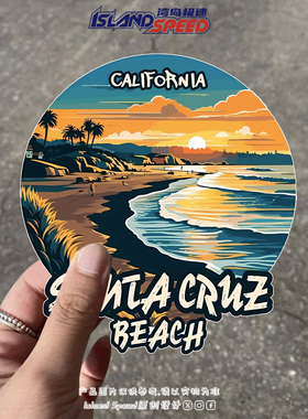 加州Santa Cruz Beach海滩车贴美式复古风景油箱盖遮划痕反光贴