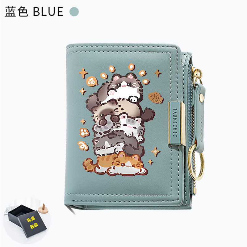 可爱猫咪喵星人小众设计感钱包卡包一体短款小巧卡通ins风女学生