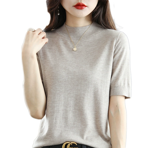 Тонкий шерстяной летний свитер, трикотажная футболка с коротким рукавом