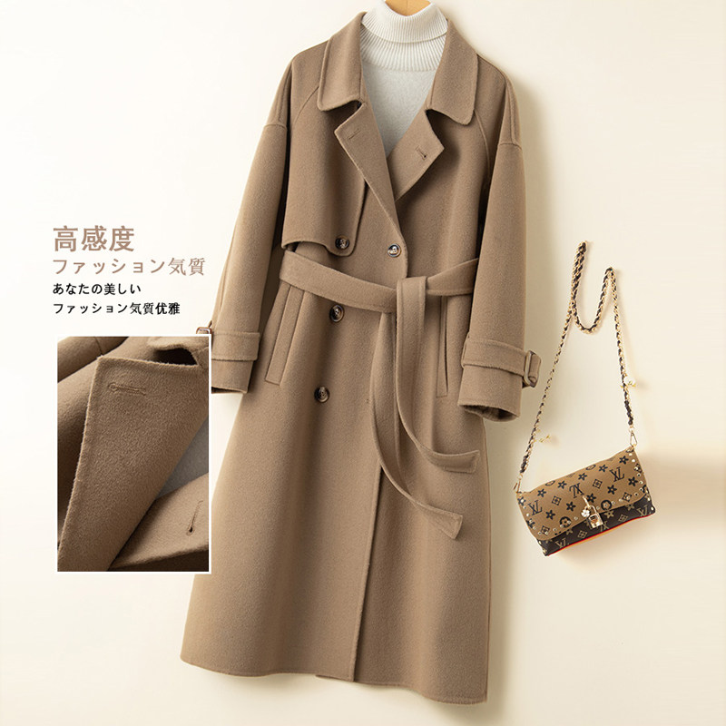 Элитное шерстяное желтовато-коричневое шерстяное пальто, двусторонная кашемировая куртка, свободный крой для возраста 