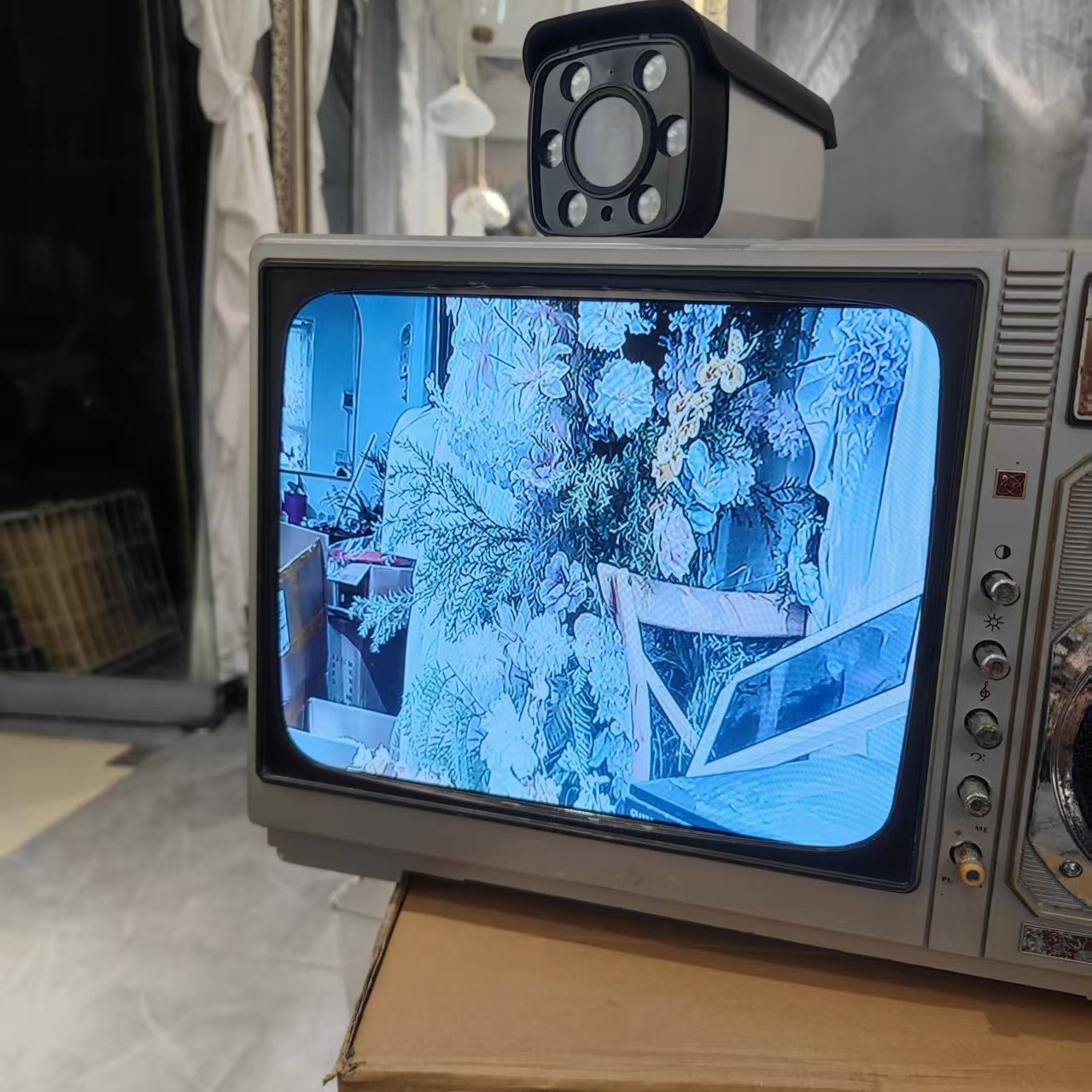 黑白电视机U盘无线复古可播放摆件复古装饰道具7080年代老物件