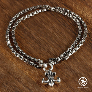 专注君克罗伈童军花项链吊坠字母链纯银情侣复古潮流男女毛衣链