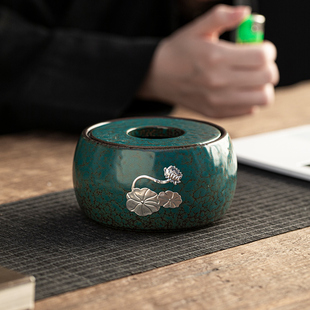 陶瓷烟灰缸家用客厅办公室创意个性潮流装饰品摆件荷花新款