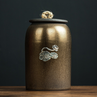复古陶瓷茶叶罐粗陶密封罐一斤装茶叶桶家用大号存茶罐小陶罐带盖
