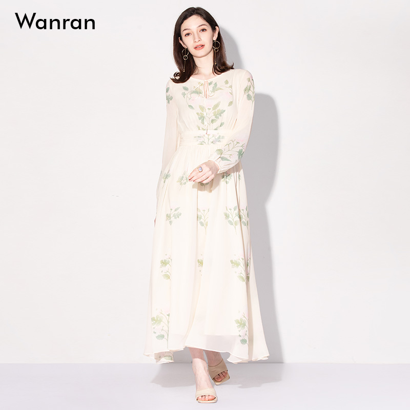 莞然气质印花雪纺连衣裙