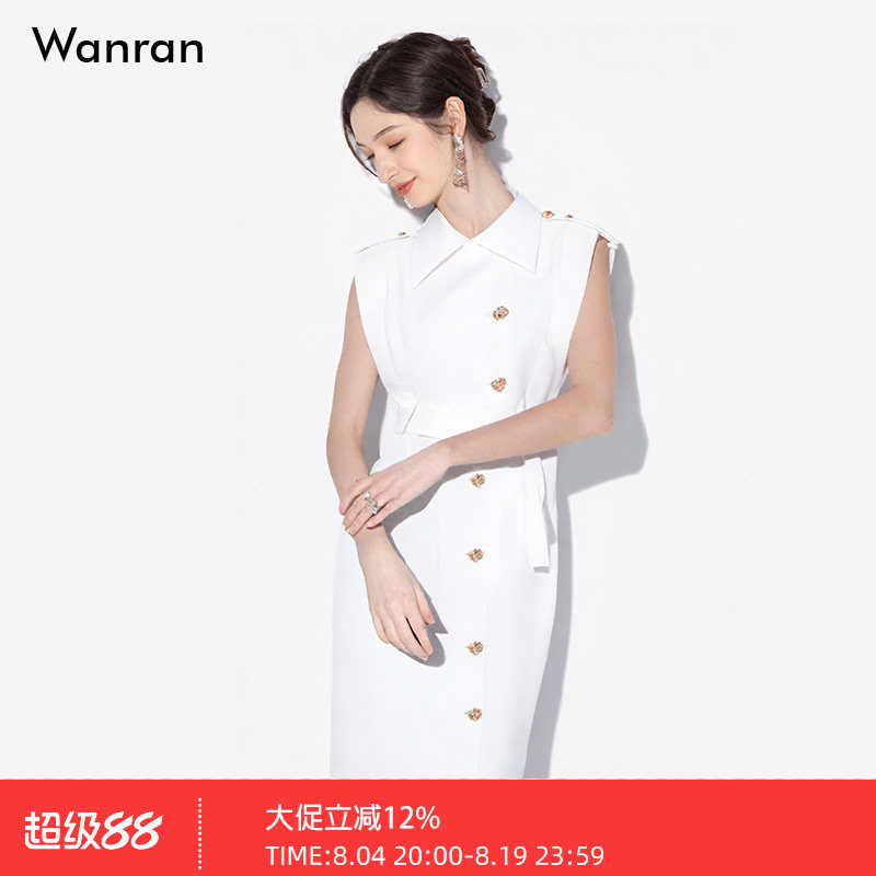 2026年夏季新款时尚气质翻领无袖收腰直筒西装职业中长款连衣裙