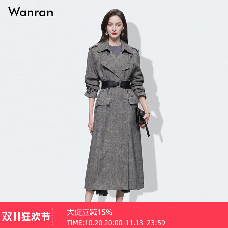 2026秋冬季时尚帅气职场收腰显瘦格雷系灰色长款毛呢大衣外套女