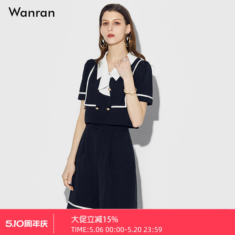 2026新款夏季女装时尚气质黑色短袖上衣五分裤短裤裤子两件套套装