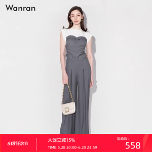 2025夏季新款女装时尚撞色针织抹胸上衣高腰阔腿裤裤子套装潮