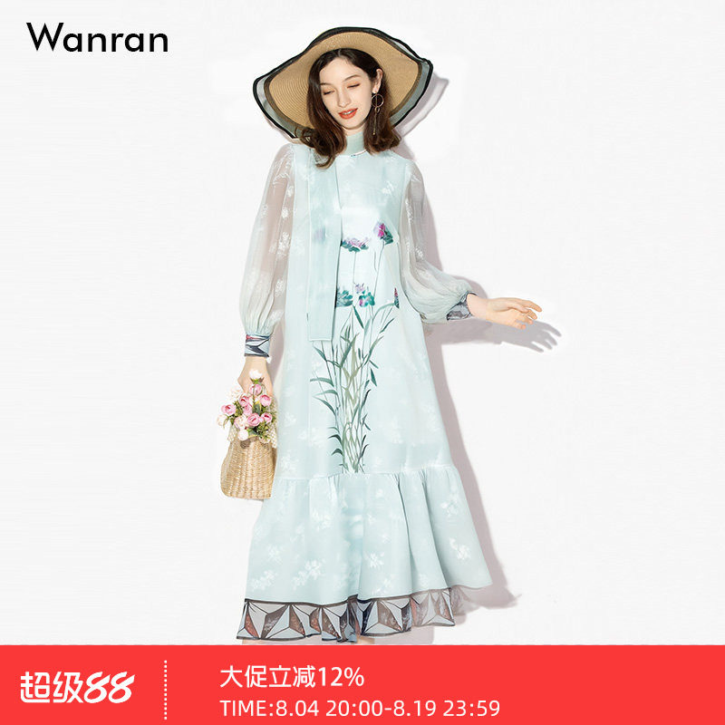 2026春季新款时尚气质清冷感仙气长裙优雅宽松版印花连衣裙女装