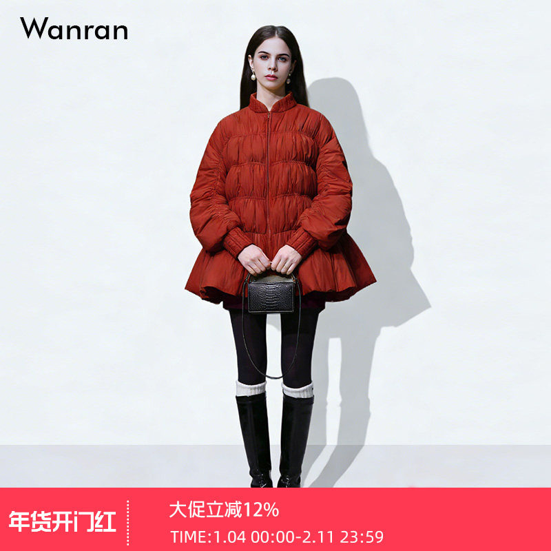 2025冬季新款时尚休闲灯笼袖宽松A摆年衣红色羽绒服加厚外套女