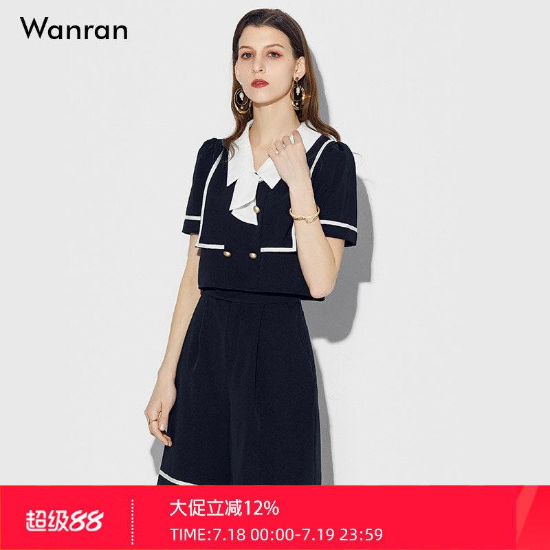 2025新款夏季女装时尚气质黑色短袖上衣五分裤短裤裤子两件套套装