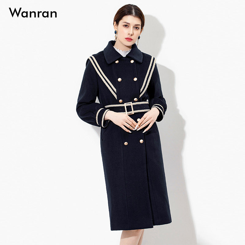 2026春季新款海军风修身呢子大衣加厚收腰中长款羊毛呢子外套女
