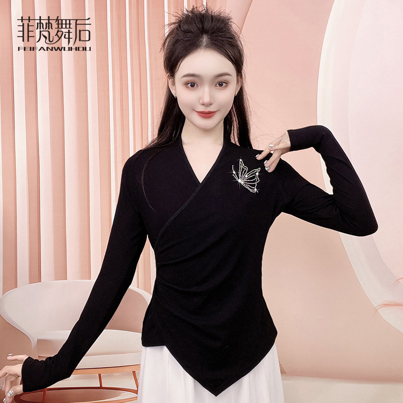 菲梵舞后2025新款烫钻现代舞服装修身显瘦古典舞练功服上衣春夏款