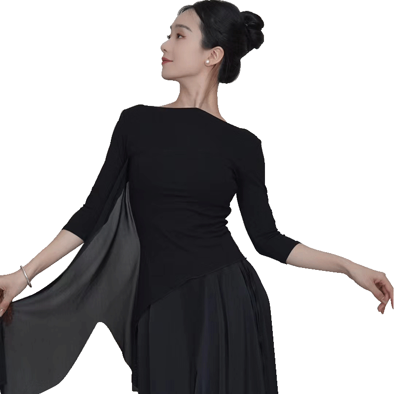 菲梵舞后現(xiàn)代舞蹈服練功服女夏季新款身韻舞衣中袖修身上衣形體服