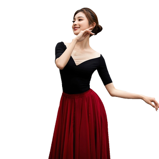 菲梵舞后性感网纱拼接名族古典舞演出服上衣现代中国舞机训练功服