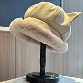 2025新款 猫耳朵毛绒渔夫帽子女冬季 加厚保暖护耳帽显脸小卷边盆帽