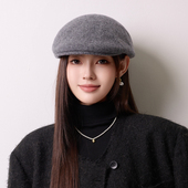 2025新款 纯色复古英伦毛呢贝雷帽子女秋冬百搭前进帽显脸小鸭舌帽
