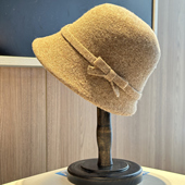 2025新款 优雅蝴蝶结羊毛渔夫帽子女秋冬百搭显脸小盆帽文艺礼帽