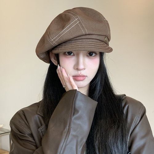 新款韩版百搭纯色简约八角帽