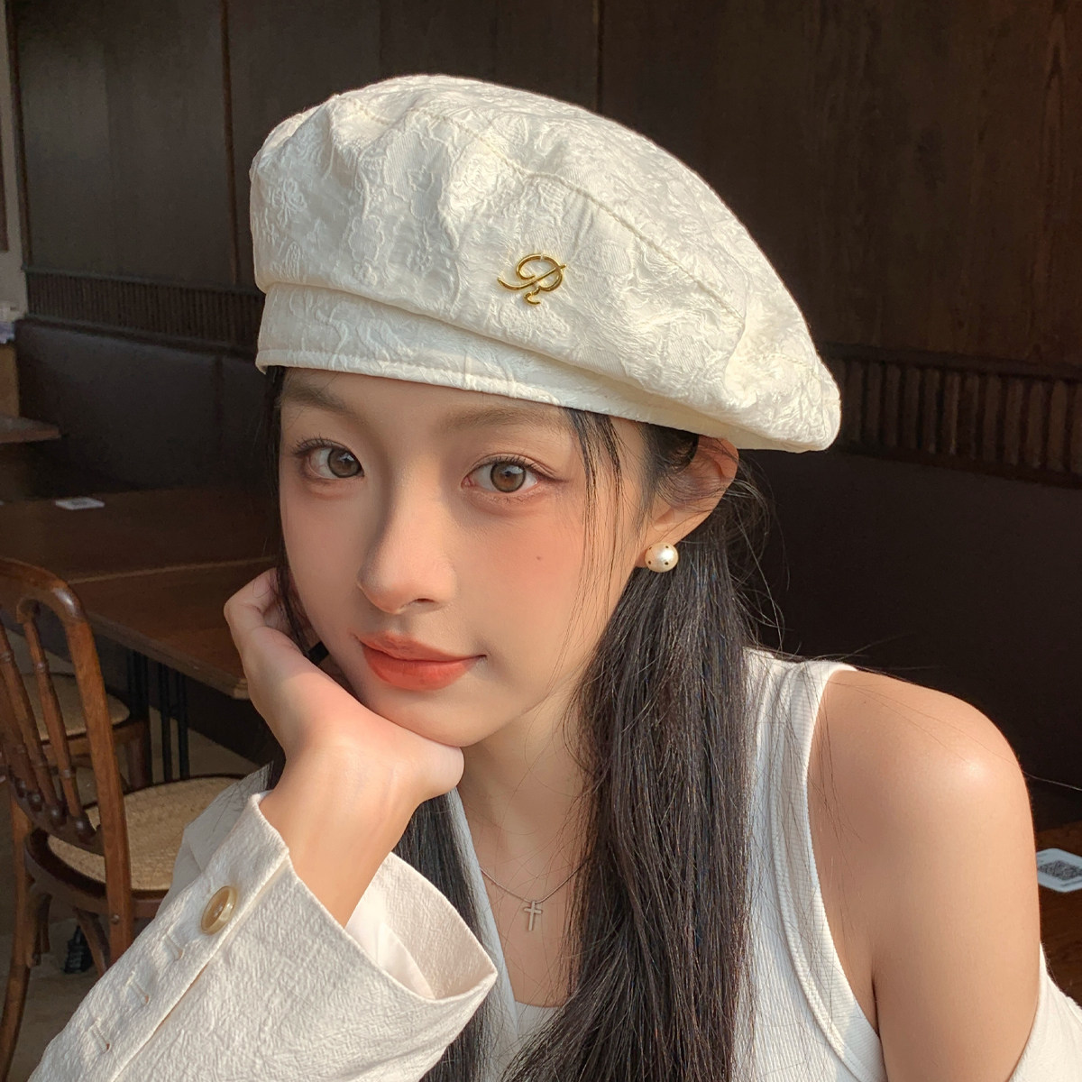 2025新款日系复古字母贝雷帽子女