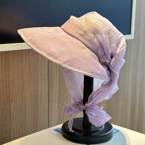 2026新款绑带蝴蝶结空顶渔夫帽女春夏大檐披肩防晒遮阳发箍款头巾