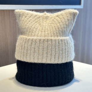 2025新款秋冬韩版毛线帽子女猫耳朵帽子纯色针织套头帽保暖冷帽