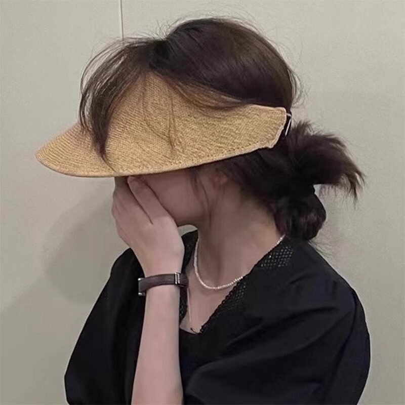 韩系网红同款草编遮阳防晒空顶帽