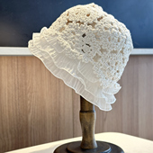 2025年新款 蕾丝木耳边透气甜美盆帽 手工钩花镂空渔夫帽子女夏秋季