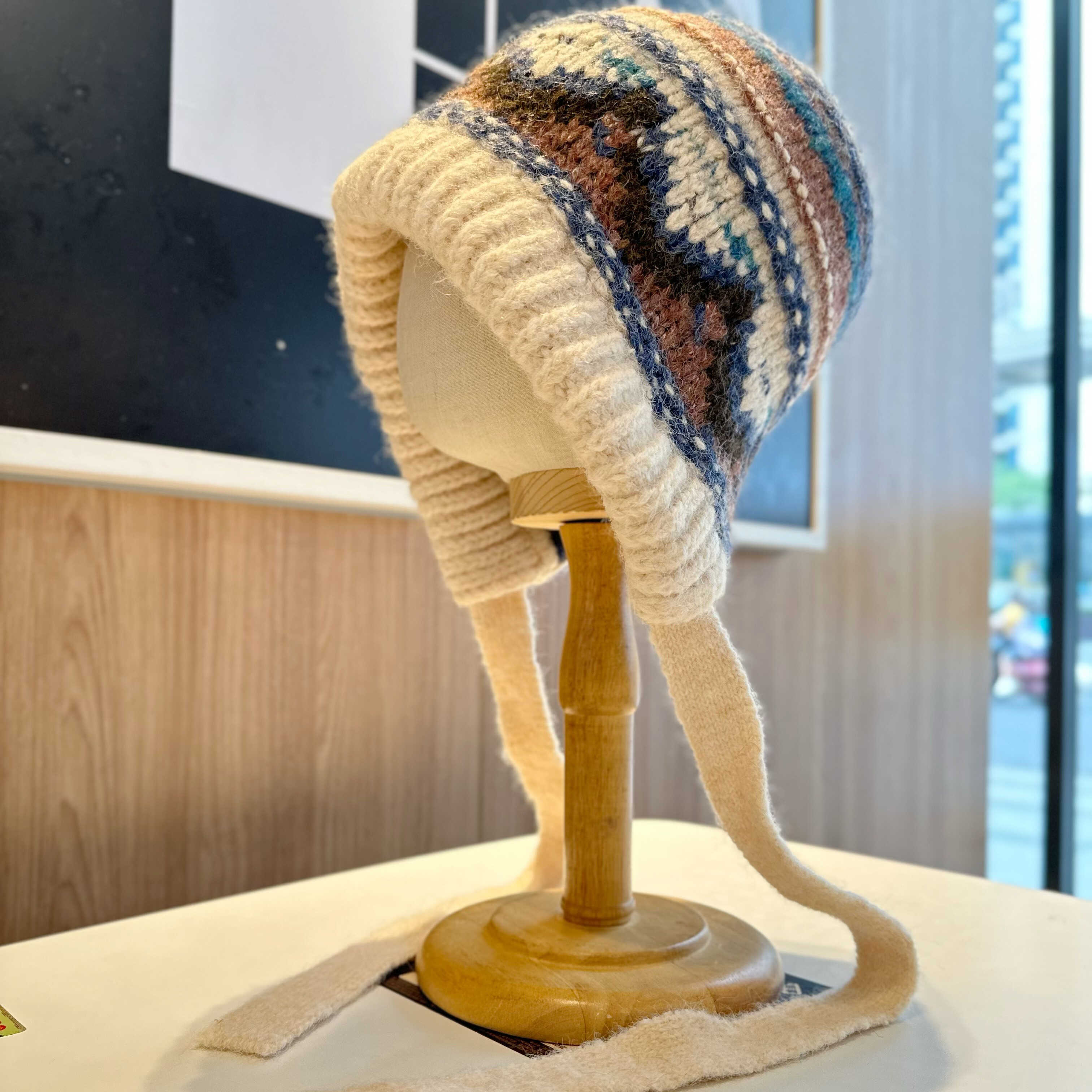 提花绑带护耳帽2024新款