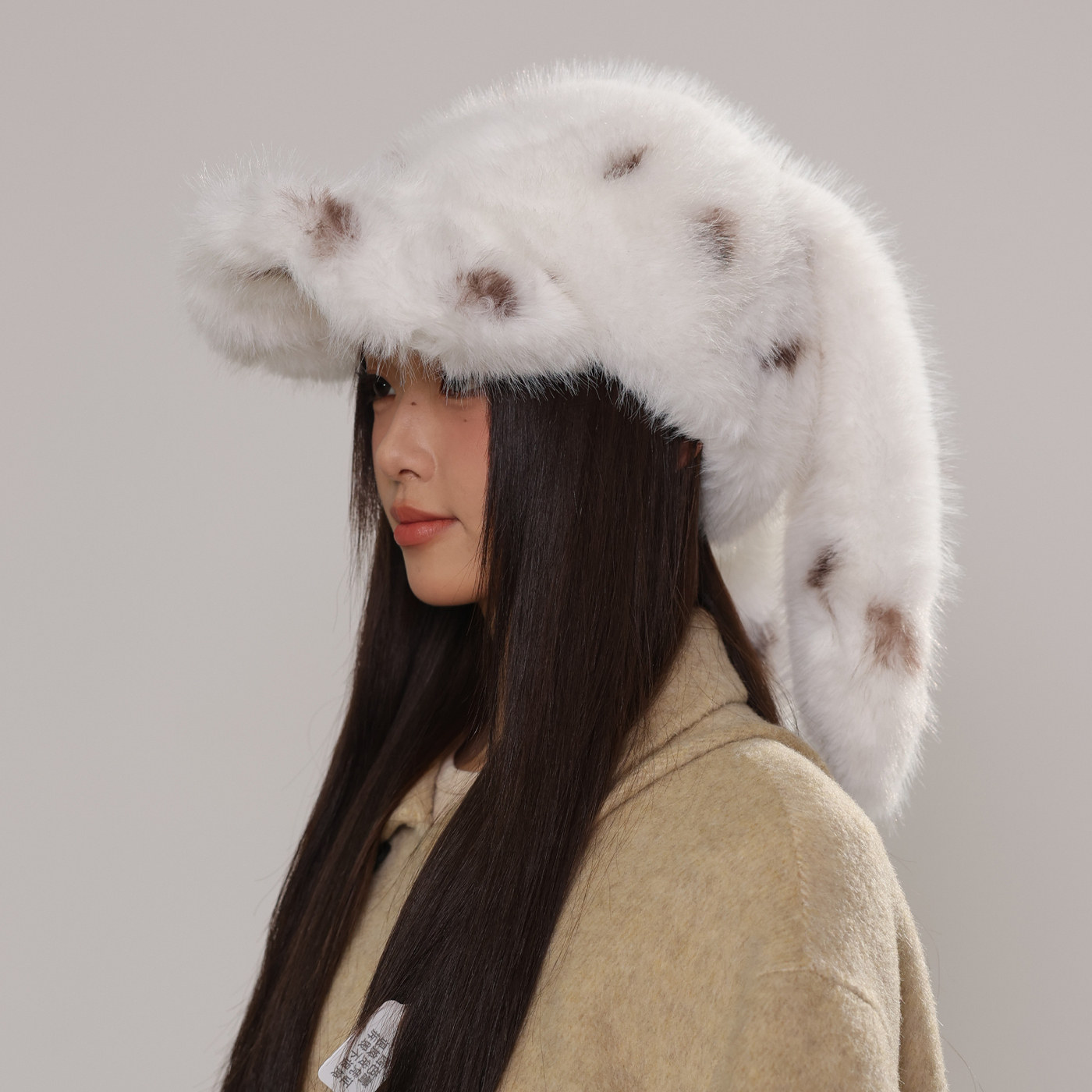 长毛绒兔耳帽子女冬季