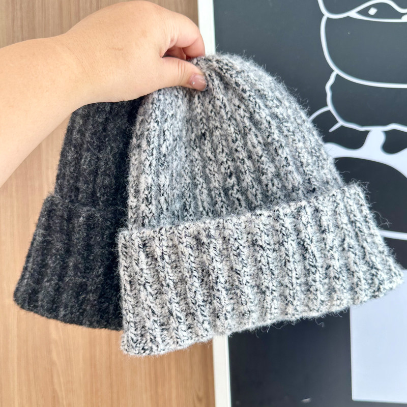 秋冬美拉德保暖针织毛线帽子男女通用翻边设计渐变高级感包头帽