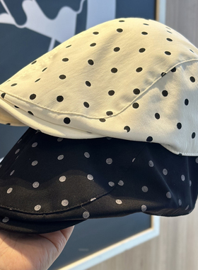 2026新款时尚波点贝雷帽子女通用春季透气画家帽复古英伦风复古帽