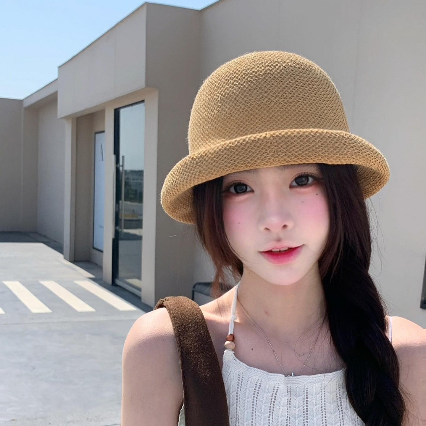 韩版针织宽檐渔夫帽女显脸小透气
