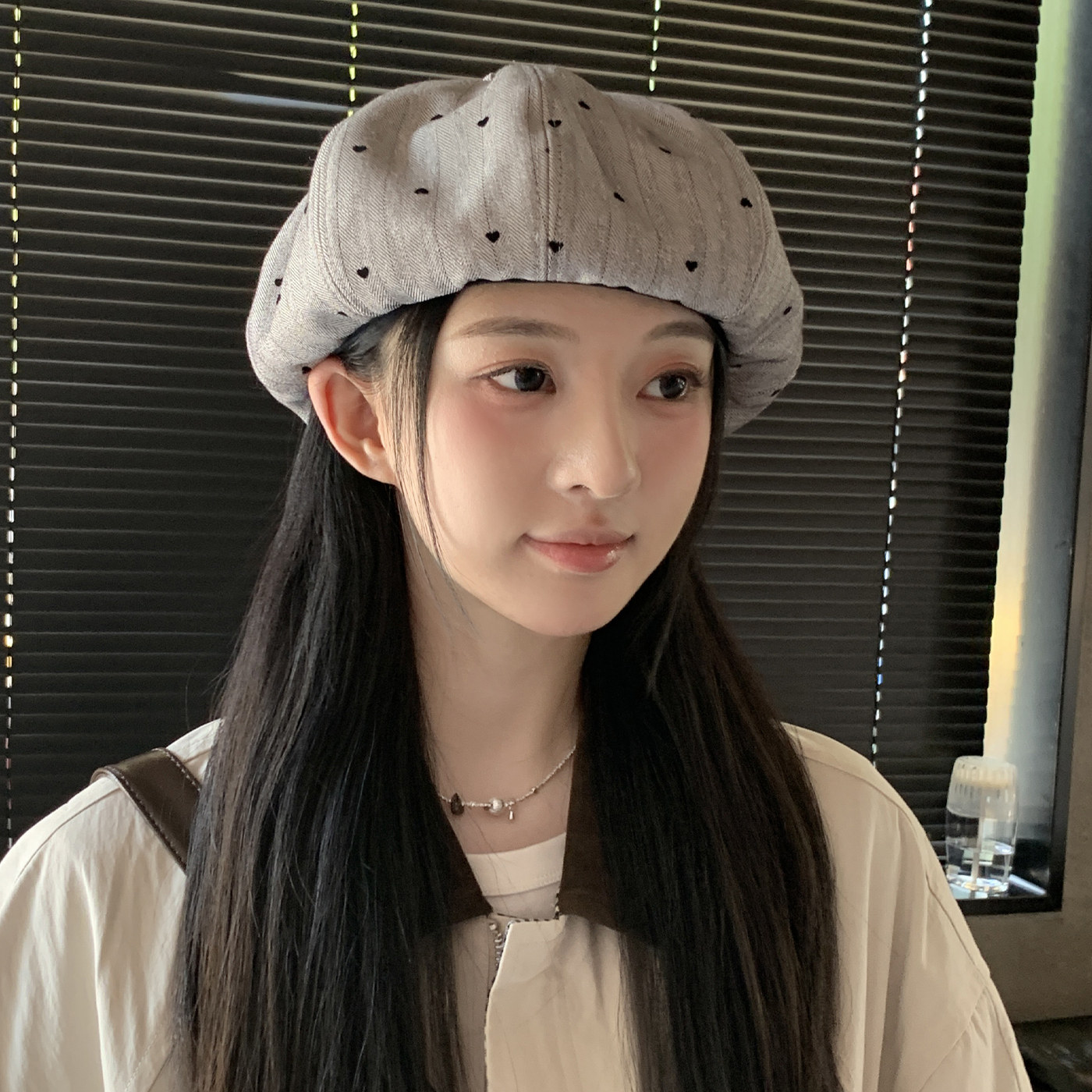 韩版复古小众条纹爱心贝雷帽