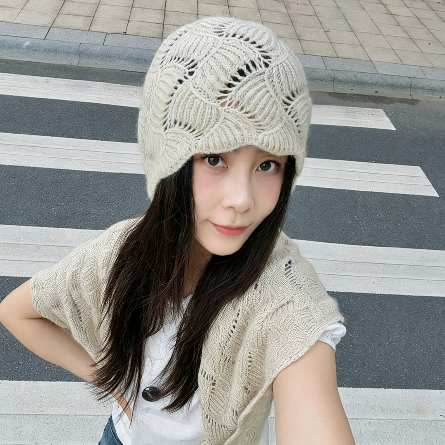 秋冬手工钩针镂空毛线包头帽女