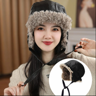 2025新款冬季毛绒皮革雷锋帽子男女防寒保暖加厚护耳帽东北防风