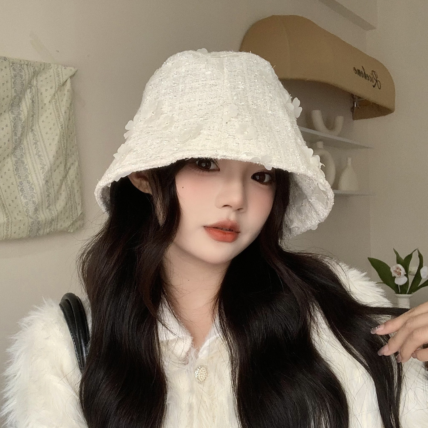 新款小香风花朵渔夫帽子女
