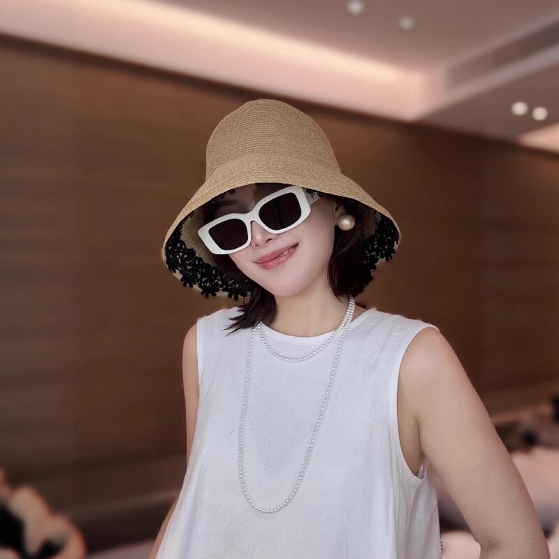 法式赫本风蕾丝花朵草帽女夏季