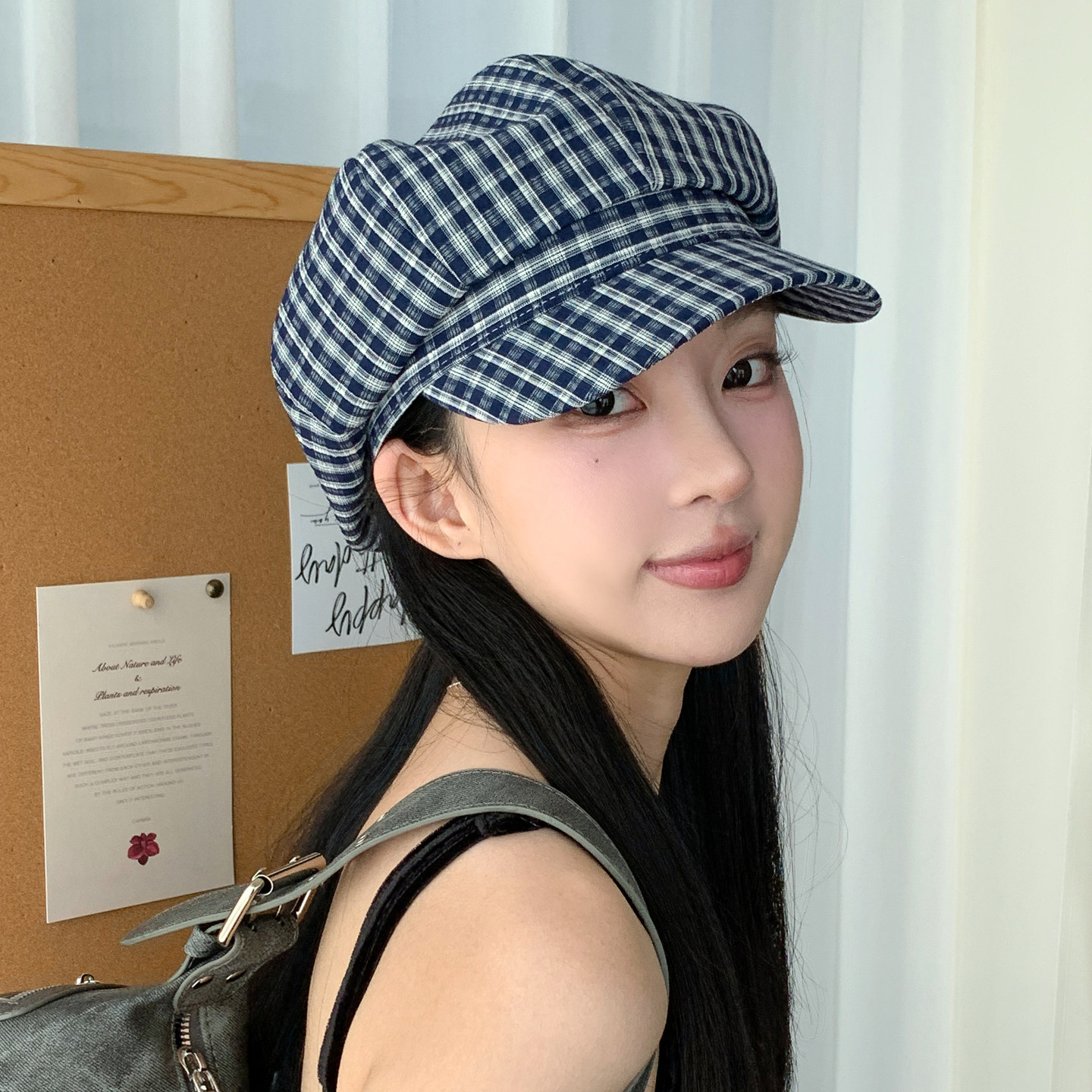 英伦复古格纹港风八角帽子女