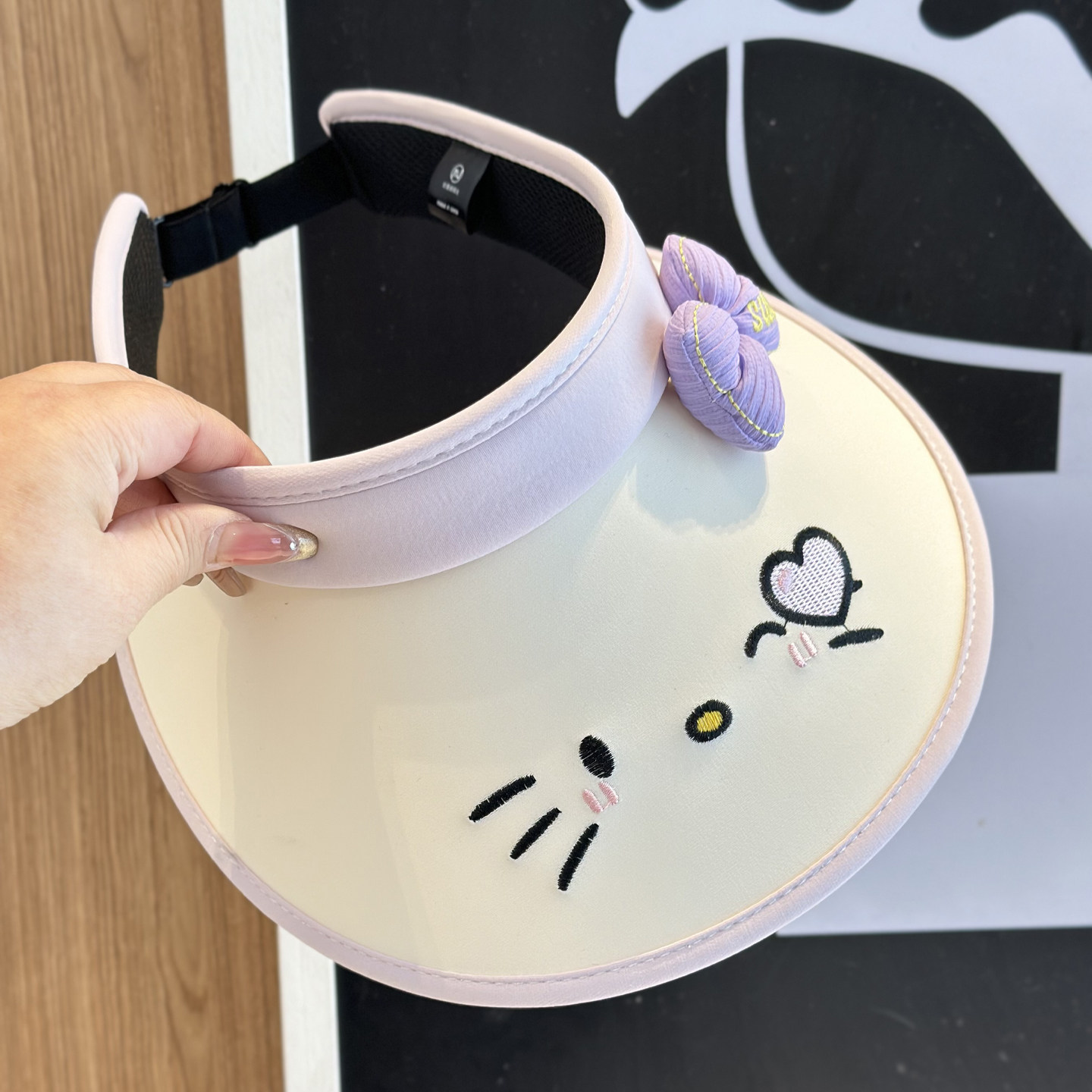 少女风卡通猫咪空顶帽子女夏季防晒大冰丝脸太阳帽可爱花朵装饰萌