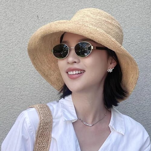 拉菲草帽子女盆帽春夏