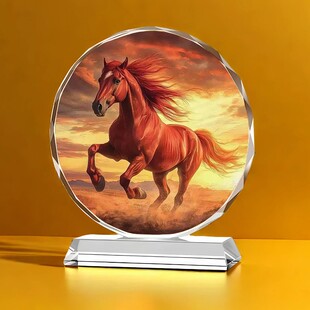 奔腾骏马水晶画生肖马摆件招财客厅酒柜高档装饰公司开业礼品摆台