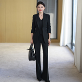 女2025气质显瘦职场正装 秋冬高档加厚黑色职业西装 套装 马甲三件套