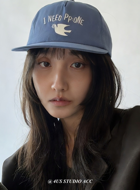 小众潮牌复古平檐棒球帽女韩国ig博主同款和平鸽刺绣鸭舌帽显脸小