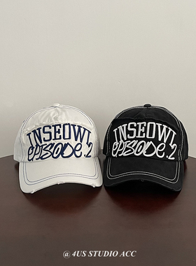 韩国ins博主同款小众白色鸭舌帽女软顶复古刺绣情侣棒球帽显脸小