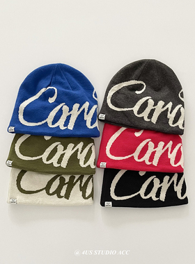 小众潮牌字母毛线帽子女街头个性套头冷帽秋冬季保暖护耳针织帽男