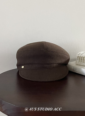 早秋新款棕色羊毛呢报童帽女秋冬贝雷帽马术帽复古礼帽八角画家帽