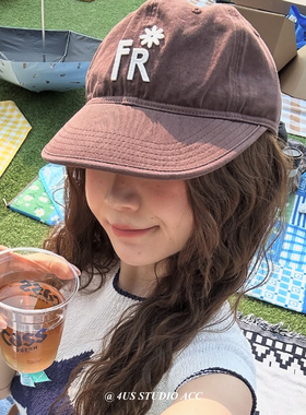 韩国ig博主同款小众软檐棒球帽女大头围复古刺绣花朵鸭舌帽显脸小